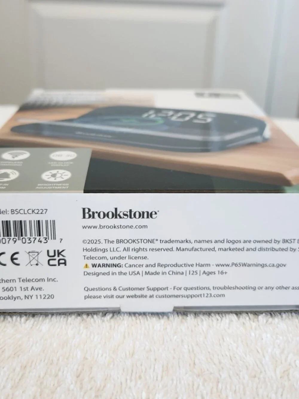 Brookstone LED Alarm Clock w/ 15W Wireless Charger NEW Sealed Clock Date Temp